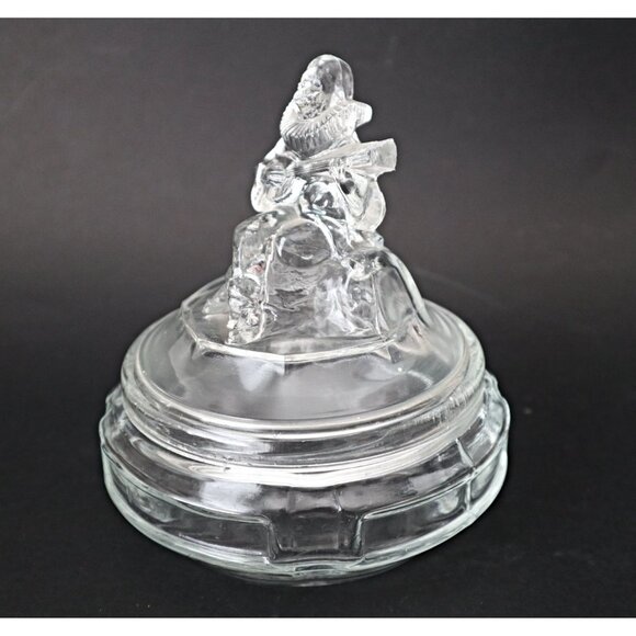 Vintage L E SMITH "MINSTREL" Clear Glass Powder Jar Covered Trinket Box - Picture 3 of 5